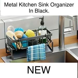 🧼 Kitchen Sink Storage Organizer Soup Towel Sponge Holder 🧽 Black Metal
